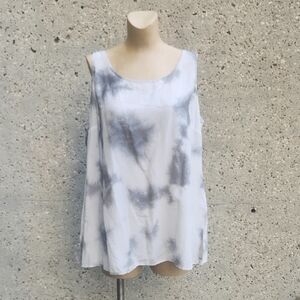 Eileen Fisher White and Gray Tie-Dye Tank Top